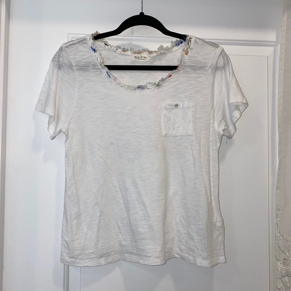 Anthropologie White Tee with detailing
